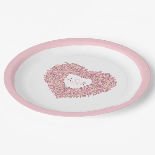 Rosa Blume Hochzeitstulips Pappteller (Schrägansicht)