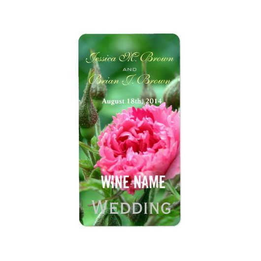 Rosa Blume Hochzeitsweinetiketten. Adressaufkleber (Vorne)