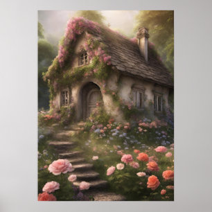 Rosa Blume Hütte Poster