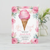 Rosa Blume Ice Creme Sommer Brautparty Party Einladung (Stehend Vorderseite)