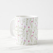 Rosa Blume Illustrierter Name und Geburtsdatum Kaffeetasse (Vorderseite Links)