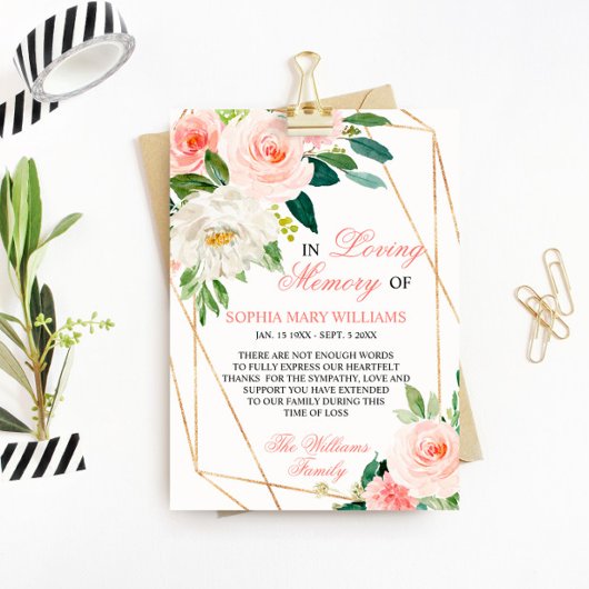 Rosa Blume im Beileid Dankeskarte