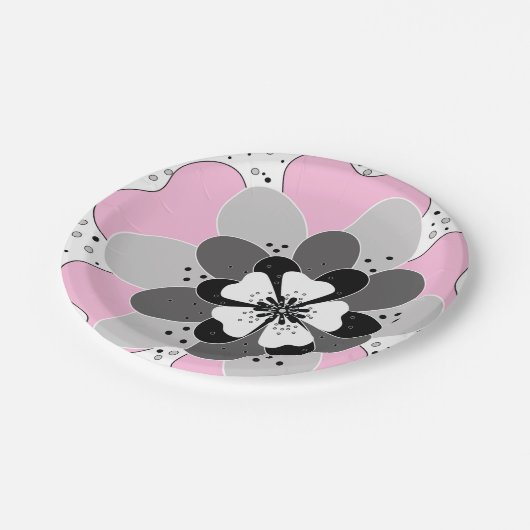 Rosa Blume im Frühjahr Pappteller (Schrägansicht)