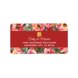 Rosa Blume im Hintergrund Doppelglückssymbol Adressaufkleber