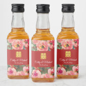 Rosa Blume im Hintergrund Doppelglückssymbol Alkoholflaschenetikett (Flaschen)