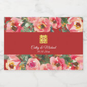 Rosa Blume im Hintergrund Doppelglückssymbol Alkoholflaschenetikett (Einzelnes Label)