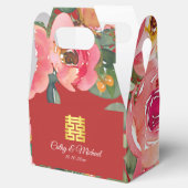 Rosa Blume im Hintergrund Doppelglückssymbol Geschenkschachtel (Geöffnet)