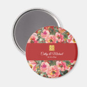 Rosa Blume im Hintergrund Doppelglückssymbol Magnet (Vorderseite/Rückseite)