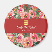 Rosa Blume im Hintergrund Doppelglückssymbol Magnet (Vorne)