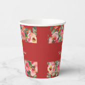 Rosa Blume im Hintergrund Doppelglückssymbol Pappbecher (Links)