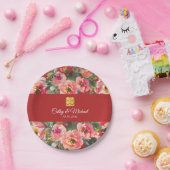 Rosa Blume im Hintergrund Doppelglückssymbol Pappteller (Party)