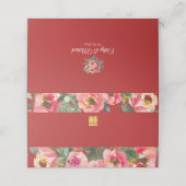 Rosa Blume im Hintergrund Doppelglückssymbol Platzkarte (Außenseite Aufgefaltet)