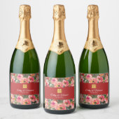 Rosa Blume im Hintergrund Doppelglückssymbol Schaumweinetikett (Flaschen)