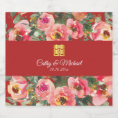 Rosa Blume im Hintergrund Doppelglückssymbol Schaumweinetikett (Einzelnes Label)