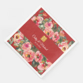 Rosa Blume im Hintergrund Doppelglückssymbol Serviette (Ecke)