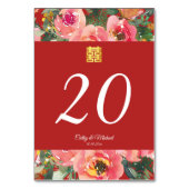 Rosa Blume im Hintergrund Doppelglückssymbol Tischnummer (Vorderseite)