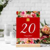 Rosa Blume im Hintergrund Doppelglückssymbol Tischnummer