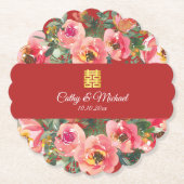 Rosa Blume im Hintergrund Doppelglückssymbol Untersetzer (Vorderseite)