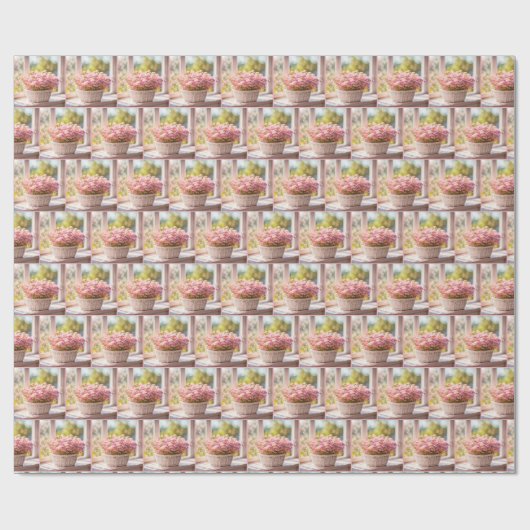 Rosa Blume im Korb Geschenkpapier (Flach)