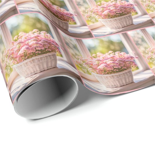 Rosa Blume im Korb Geschenkpapier (Rolleneckpunkt)