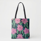 Rosa Blume im schwarzen Hintergrund Tasche (Vorderseite)