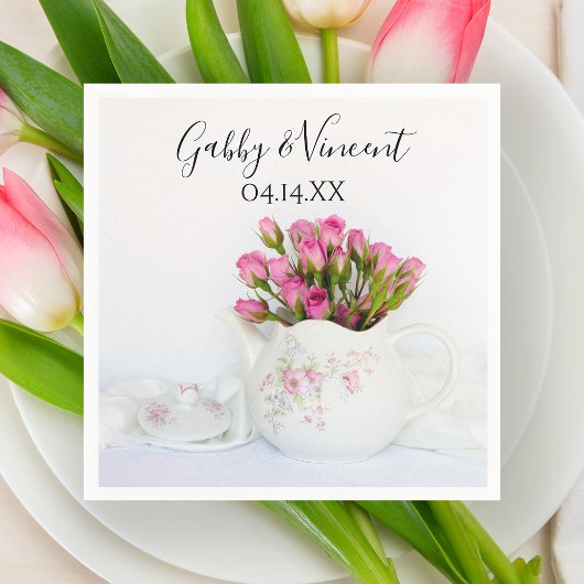 Rosa Blume im Teekessel Hochzeit Serviette