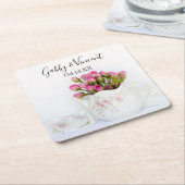 Rosa Blume im Teekessel Party Hochzeit Rechteckiger Pappuntersetzer (angewinkelt)