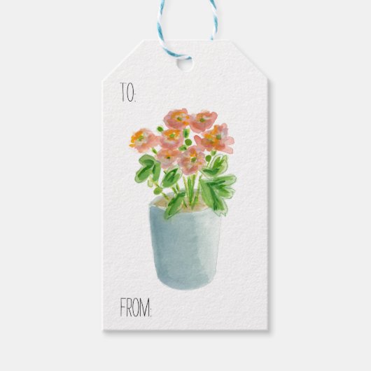 Rosa Blume in Blue Pot-Geschenkmarke Geschenkanhänger (Vorderseite)