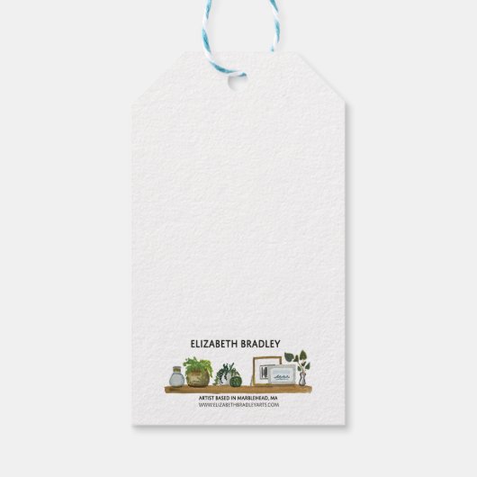 Rosa Blume in Blue Pot-Geschenkmarke Geschenkanhänger (Rückseite)