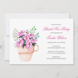 Rosa Blume in einem Teacup Brautparty Tee Party Einladung