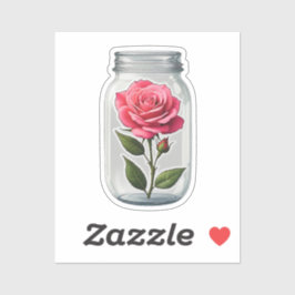 Rosa Blume in einer Glasflasche Aufkleber