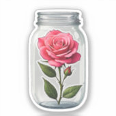 Rosa Blume in einer Glasflasche Aufkleber (Vorderseite)
