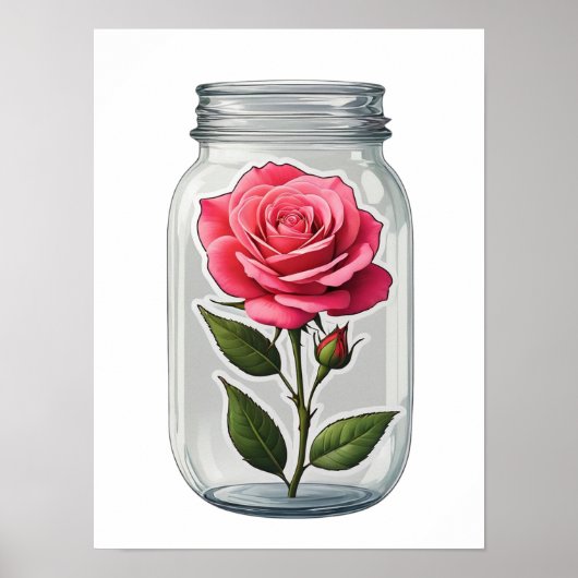Rosa Blume in einer Glasflasche Poster (Vorne)