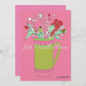 Rosa Blume in einer Tasse Feiertagskarte (Vorne/Hinten)