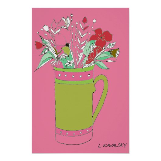 Rosa Blume in einer Tasse Poster (Vorderseite)