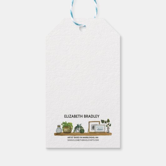 Rosa Blume in Grau Pot Geschenkanhänger (Rückseite)