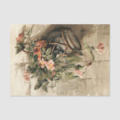 Rosa Blume in Hängevase, Entfärbung Seidenpapier (Vorderseite)