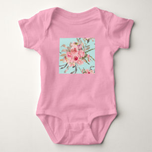 Rosa Blume in hellblau Baby Strampler