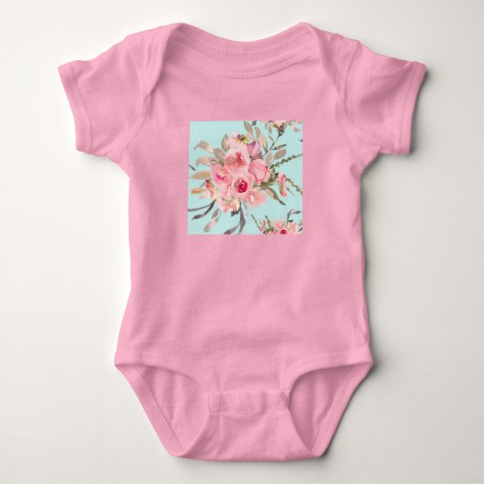 Rosa Blume in hellblau Baby Strampler (Vorderseite)