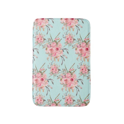 Rosa Blume in hellblau Badematte (Vorderseite Vertikal)