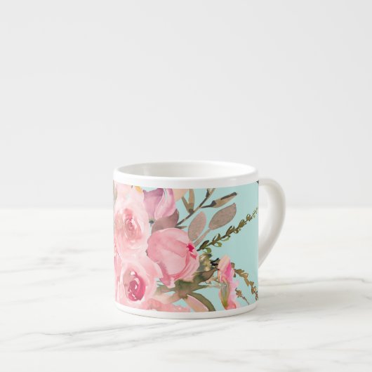 Rosa Blume in hellblau Espressotasse (Vorderseite Rechts)