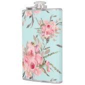 Rosa Blume in hellblau Flachmann (Links)