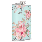 Rosa Blume in hellblau Flachmann (Rechts)