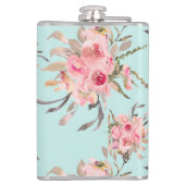 Rosa Blume in hellblau Flachmann (Rückseite)