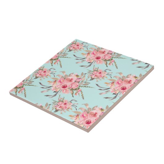 Rosa Blume in hellblau Fliese (Seite)