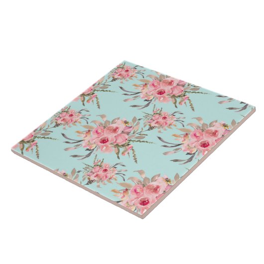 Rosa Blume in hellblau Fliese (Seite)