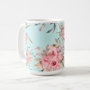 Rosa Blume in hellblau Kaffeetasse