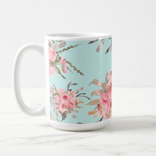Rosa Blume in hellblau Kaffeetasse (Links)