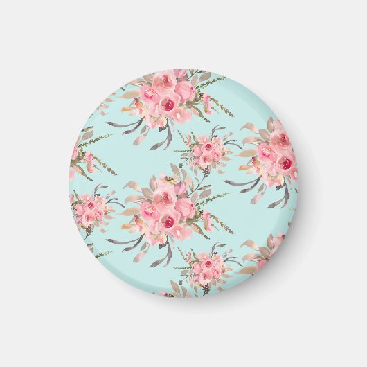 Rosa Blume in hellblau Magnet (Vorne)