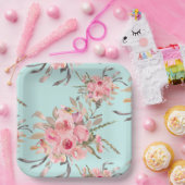 Rosa Blume in hellblau Pappteller (Party)